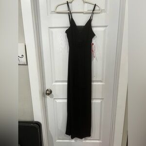 A.U.W Elegant Black Spaghetti Strap with Rose Dress